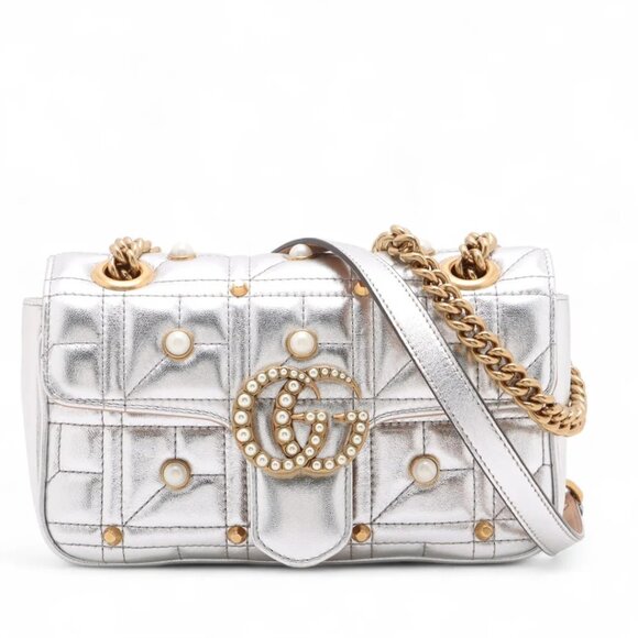 Gucci GG Marmont Leather Chain Shoulder Bag Silver - COA INCLUDED - Picture 1 of 14